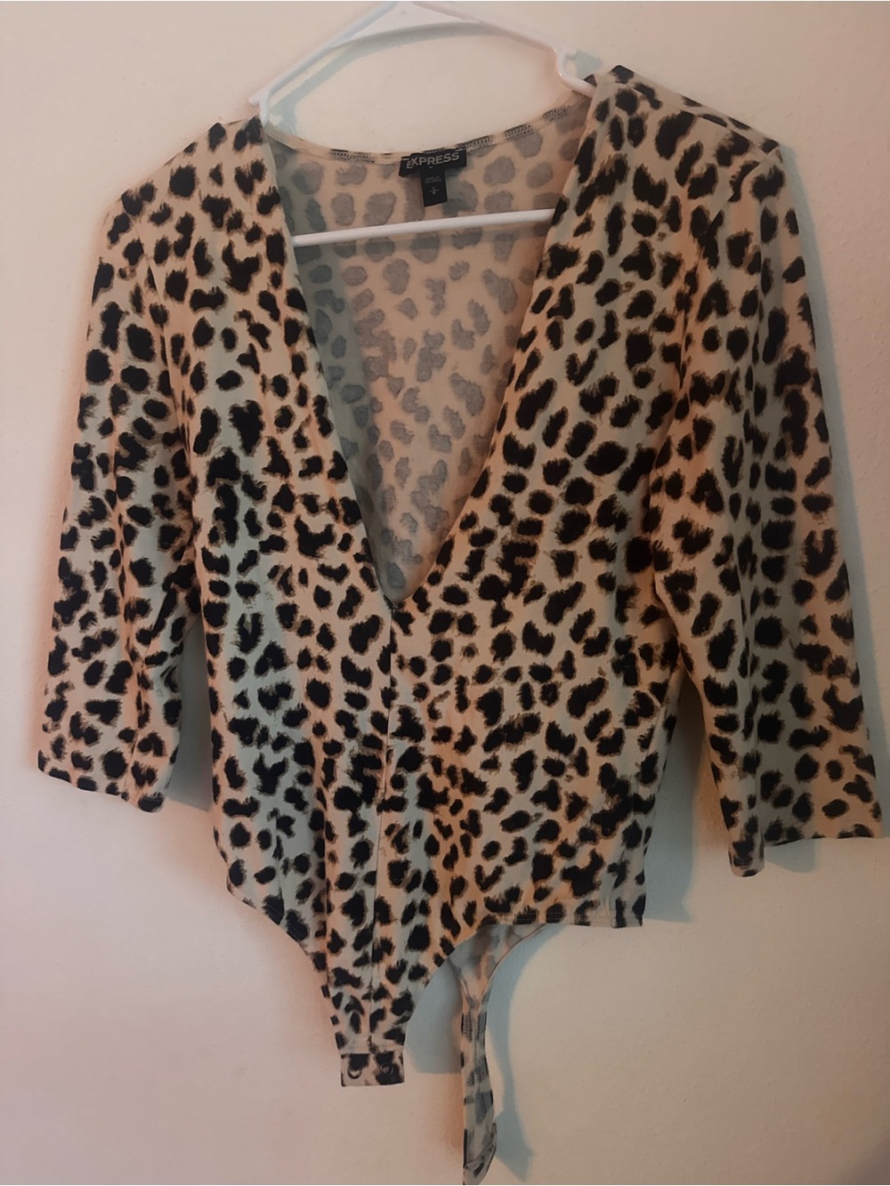 Express Leopard Print Wrap Bodysuit - Tan & Black